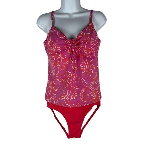 Lands' End Women's Floral Tankini Swimsuit Size 8 Nylon/Spandex Pink/Red - Picture 1 of 5